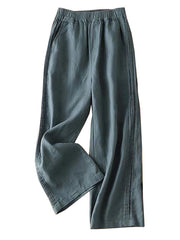 Ruffle Ramie Cotton Elasticity Loose Casual Wide-Leg Pants
