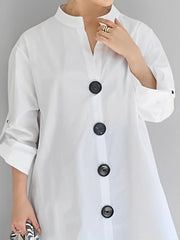 Buttoned High-Low Long Sleeves V-Neck Blouses&Shirts Tops