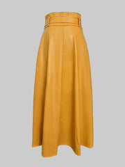 A-Line High Waisted Belted Pockets Solid Color Zipper Skirts Bottoms
