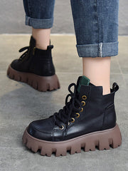 Vintage Cow Leather Platform Shoes Boots