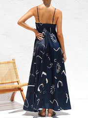 Printed Split-Joint Loose Sleeveless Spaghetti-Neck Maxi Dresses