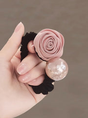 Beaded Elasticity Flower Shape Pleated Shiny Ponytailholder Hairtie Hairbobble Hair Accessories