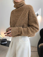 Stylish Solid High-Neck Wool-Blend Sweater