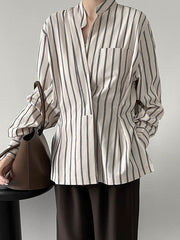 Original Creation Loose Long Sleeves Striped V-Neck Blouses&Shirts Tops