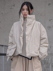 Urban Long Sleeves Buttoned Asymmetric Solid Color Stand Collar Padded Coat