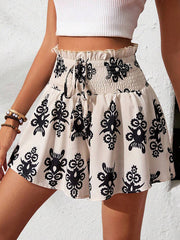 Drawstring Elasticity Printed Split-Joint Wide Leg Shorts