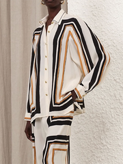 Long Sleeves Loose Plaid Striped Lapel Blouses&Shirts Tops