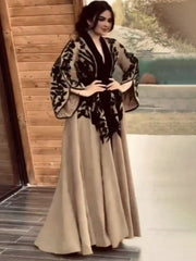 Printed Tied Waist A-line Flared Sleeves V-neck Maxi Dresses