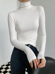 Simple 5 Colors Modal High-Neck Long Sleeves T-Shirt Top