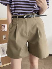 Pleated Split-Joint High Waisted Loose Shorts