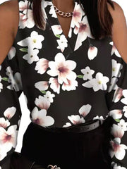 Original Creation Loose Long Sleeves Floral Printed Hollow V-Neck Blouses&Shirts Tops