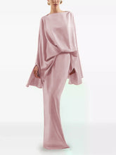 Solid Color Split-Joint Batwing Sleeves Loose Round-Neck Maxi Dresses Evening Dresses
