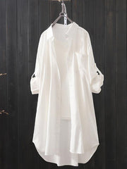Solid Color High-low Long Sleeves Lapel Shirts Tops