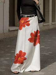 A-Line Loose Flower Print No Belt Skirts Bottoms