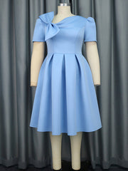 Solid Color Bowknot High-Waisted Tied Waist A-Line Midi Dresses
