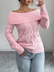 Solid Color Split-Joint Long Sleeves Off-The-Shoulder Sweater Tops Pullovers