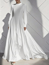 Pleated Solid Color Zipper A-Line High Waisted Mock Neck Maxi Dresses