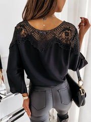 Solid Color Split-Joint Long Sleeves Loose Round-Neck Blouses&Shirts Tops