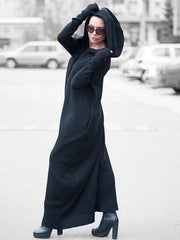 Knitting Black Zipper Hooded Wide Leg Jumpsuits