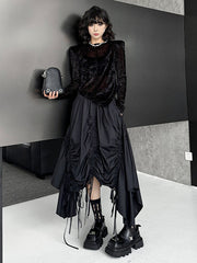 Asymmetric Drawstring Pleated Solid Color A-Line Elasticated Waist Skirts Bottoms