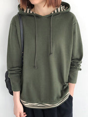 Casual 5 Colors Striped Hooded Long Sleeves Sweater Top