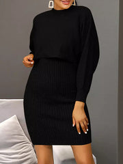 Round-Neck Long Sleeves Solid Color Sweater Top + Inner Dress Two Pieces Set