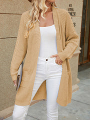 Pockets Solid Color Split-Joint Long Sleeves Loose V-Neck Cardigan Tops