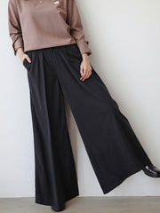 Buttoned Pleated Pockets Solid Color Loose Wide Leg Suit Pants