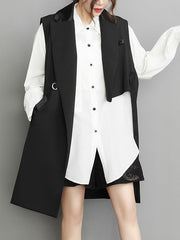 Asymmetric Pockets Tied Sleeveless Notched Collar Vest Outerwear
