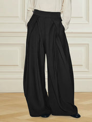 Pleated Solid Color High Waisted Loose Pants