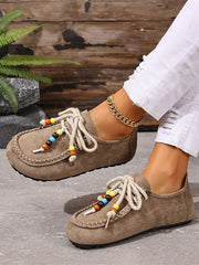 Lace-Up Round-Toe Split-Joint Flat Shoes