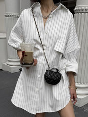 Buttoned Striped Long Sleeves Loose Lapel Blouses&Shirts Tops