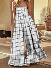 Elasticity Plaid Split-Joint Loose Sleeveless Off-The-Shoulder Jumpsuits