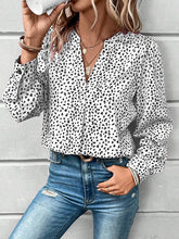 Leopard Pleated Long Sleeves Loose V-Neck Blouses&Shirts Tops
