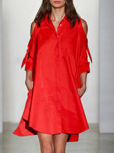 Solid Color Split-Joint Loose Cold shoulder Shirt Dress Mini Dresses