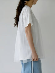 Asymmetric Mesh Split-Joint Loose Short Sleeves Round-Neck T-Shirts Tops