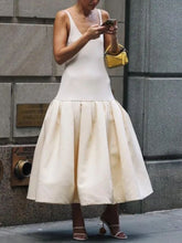 Solid Color Split-Joint Skinny Sleeveless U-neck Slip Dress Midi Dresses