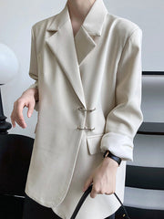 Urban Long Sleeves Loose Solid Color Pin Lapel Collar Suit Outerwear