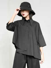 Leisure Loose Irregularity Solid Color Polo Blouses&Shirts Tops