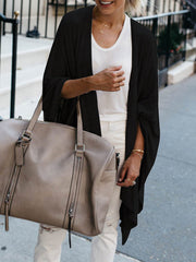 Solid Color Batwing Sleeves Loose Collarless Cardigan Tops