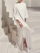 Solid Color Split-Side Loose Three-Quarter Sleeves Boat Neck Maxi Dresses