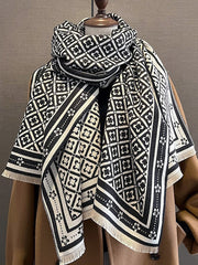 Fringed Geometric Keep Warm Shawl&Scarf