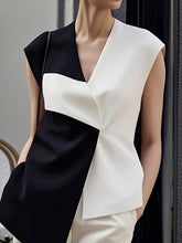 Loose Sleeveless Asymmetric Contrast Color V-Neck Vest Top
