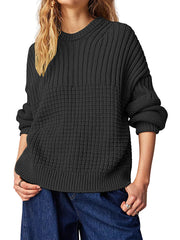 Solid Color Long Sleeves Loose Round-Neck Sweater Tops Pullovers