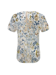 Buttoned Flower Print Hollow Loose Plus Size V-Neck T-Shirts Tops