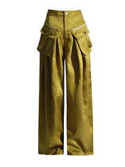 Pockets Solid Color Loose Wide Leg Trousers Casual Pants Bottoms