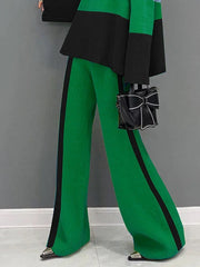 Contrast Color High Waisted Loose Trousers Pants