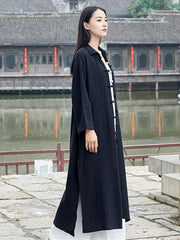 Black&Light gray Split-side Vintage Linen Outwear