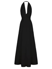 Backless Solid Color Split-Joint Zipper High Waisted Sleeveless Heaps Collar Maxi Dresses