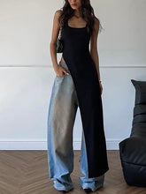 Asymmetric Solid Color Split-side Skinny Sleeveless Square-neck Tank Top